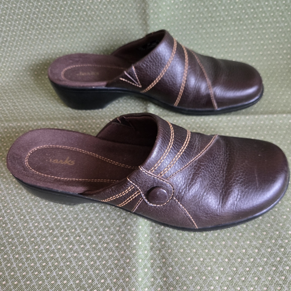 Clarks Dark Brown Leather Slip-Ons, 8M